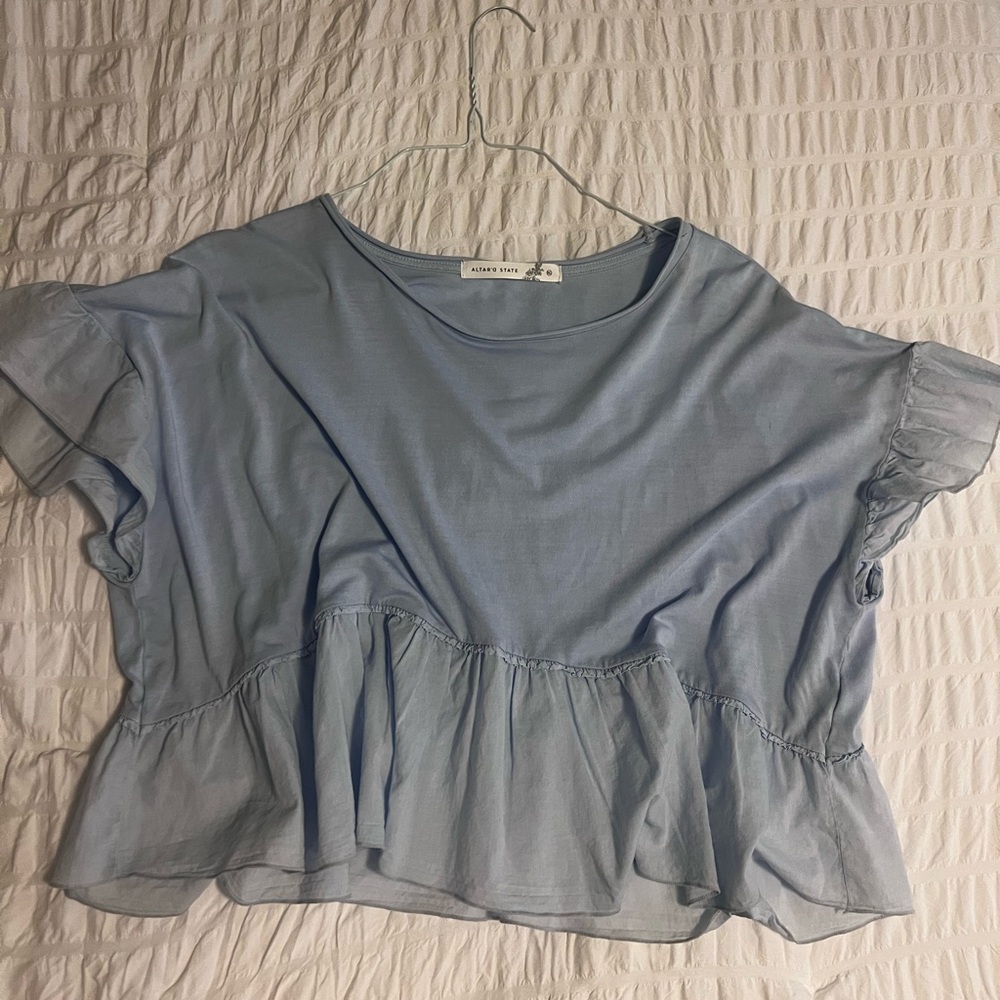 Blue Altar’d State Ruffle T-Shirt Top